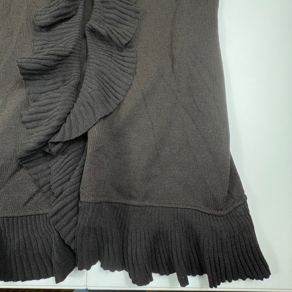 St John Collection Chocolate Brown Ruffle‎ Front Open Knit Cardigan Sweater 8 - Picture 11 of 14